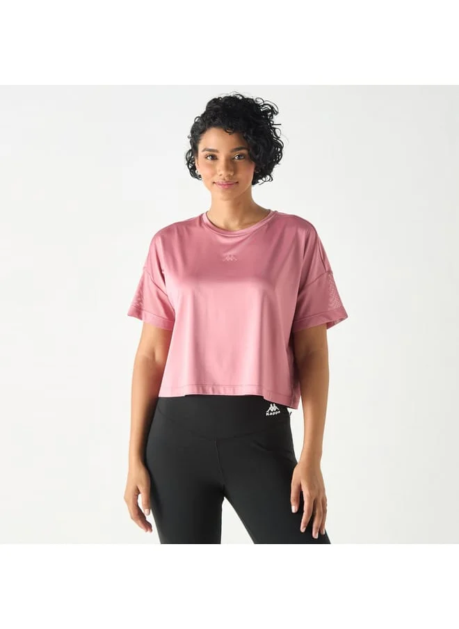 Kappa Kappa Logo Print Crop Boxy T-shirt with Crew Neck and Drop Shoulder Sleeves