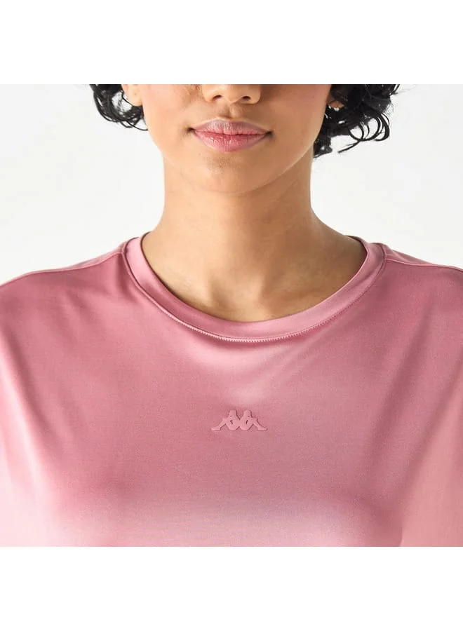 Kappa Kappa Logo Print Crop Boxy T-shirt with Crew Neck and Drop Shoulder Sleeves