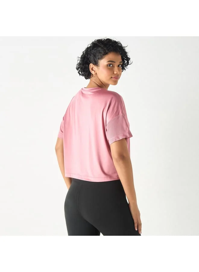 Kappa Kappa Logo Print Crop Boxy T-shirt with Crew Neck and Drop Shoulder Sleeves