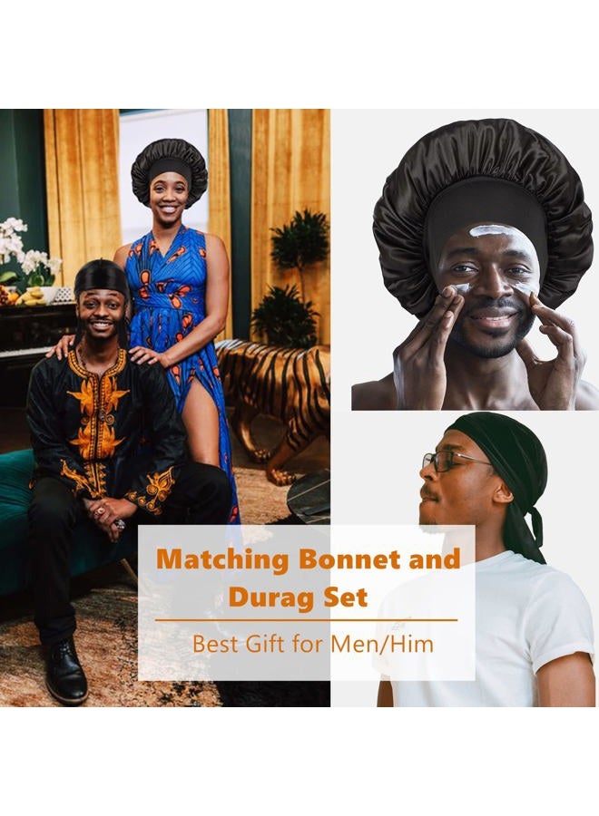 Himoswis Bonnet for Men,Silk Bonnet for Men for Sleeping,Matching Durag and Bonnets Set for Couples,Mens Bonnet for Curly Hair,Braids,Pack A - Image 2