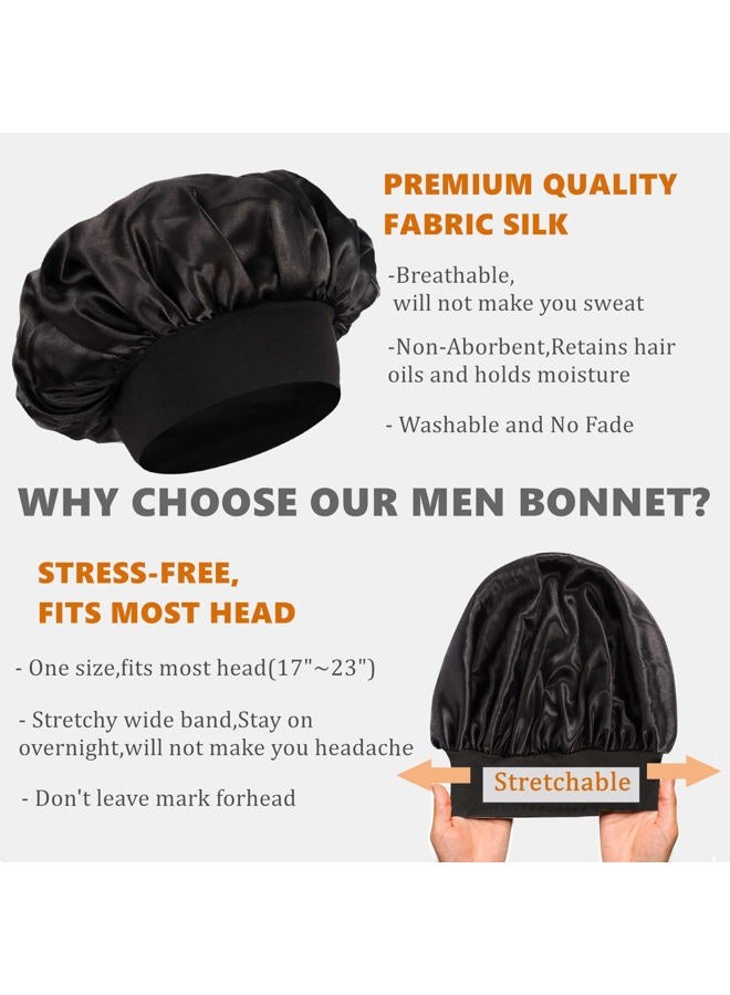 Himoswis Bonnet for Men,Silk Bonnet for Men for Sleeping,Matching Durag and Bonnets Set for Couples,Mens Bonnet for Curly Hair,Braids,Pack A - Image 4