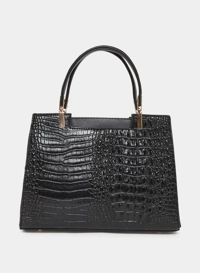 Take Two Take Two Croc Textured Double Top Handle Handbag