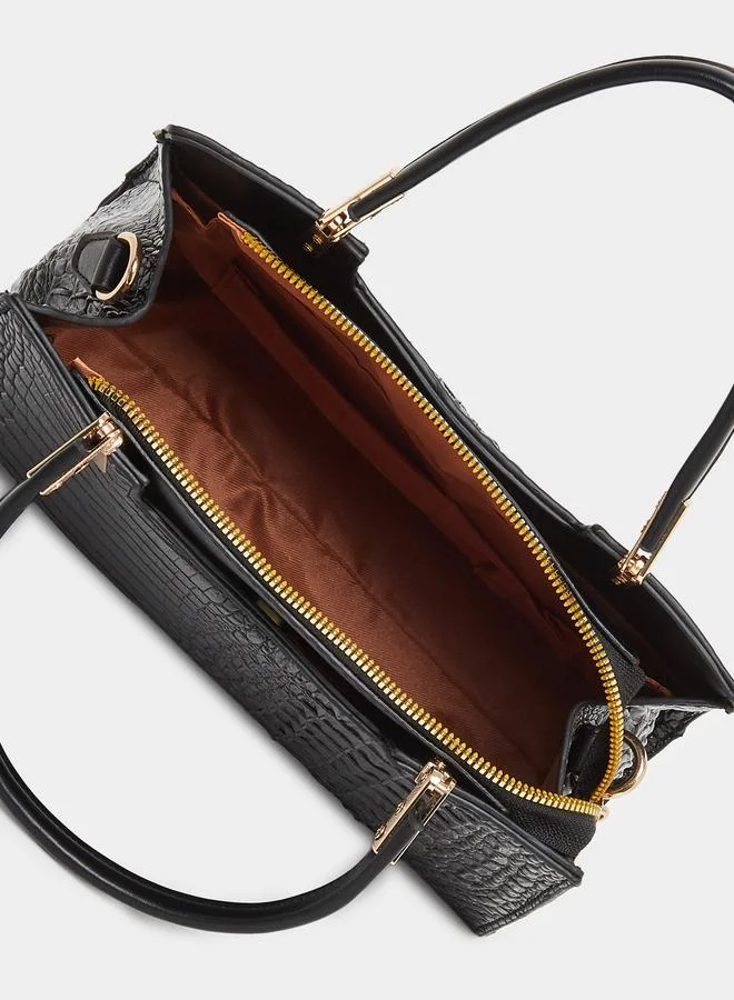 Take Two Take Two Croc Textured Double Top Handle Handbag