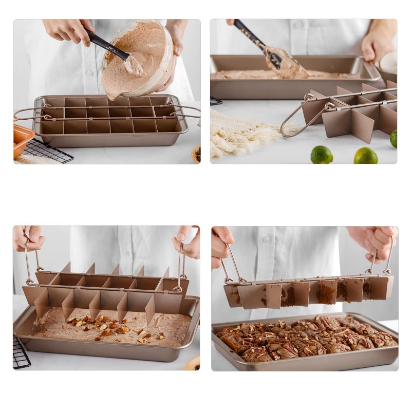 Cayanmydery Brownie Pan with Dividers, Non Stick Brownie Baking Pan, 18 Pre-slice Carbon Steel Bakeware Tray with Grips for Oven Baking Bread, Square Mold Tray for Baking Cake Biscuit Muffin, 12X8X2'' - Image 4