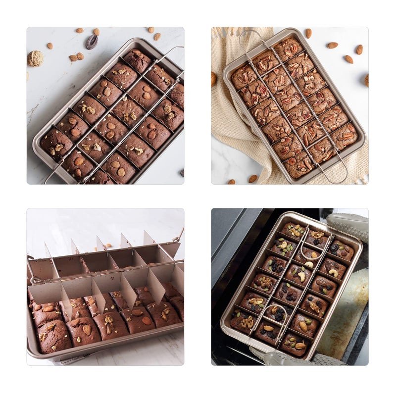 Cayanmydery Brownie Pan with Dividers, Non Stick Brownie Baking Pan, 18 Pre-slice Carbon Steel Bakeware Tray with Grips for Oven Baking Bread, Square Mold Tray for Baking Cake Biscuit Muffin, 12X8X2'' - Image 2
