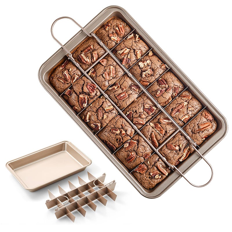 Cayanmydery Brownie Pan with Dividers, Non Stick Brownie Baking Pan, 18 Pre-slice Carbon Steel Bakeware Tray with Grips for Oven Baking Bread, Square Mold Tray for Baking Cake Biscuit Muffin, 12X8X2'' - Image 1