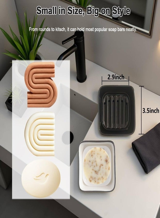 Vonpri Ceramic Soap Dish, Square Shower Case with Drain Grid, Compact Bathroom Soap Holder for Sink Countertop, Decorative Ceramic Soap Saver Tray, Dish for Liquid or Bars (Black) - Image 3