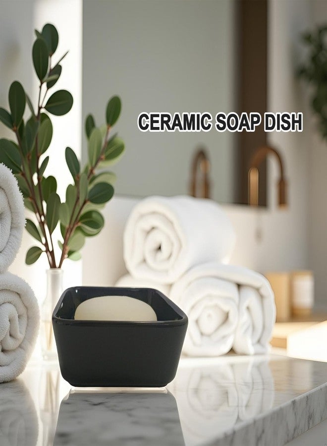 Vonpri Ceramic Soap Dish, Square Shower Case with Drain Grid, Compact Bathroom Soap Holder for Sink Countertop, Decorative Ceramic Soap Saver Tray, Dish for Liquid or Bars (Black) - Image 2