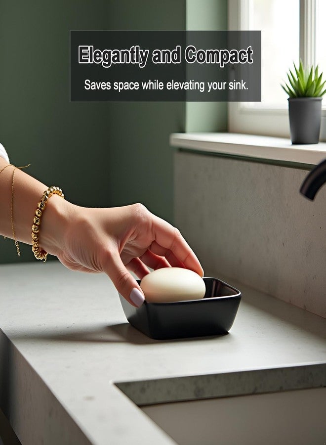 Vonpri Ceramic Soap Dish, Square Shower Case with Drain Grid, Compact Bathroom Soap Holder for Sink Countertop, Decorative Ceramic Soap Saver Tray, Dish for Liquid or Bars (Black) - Image 5