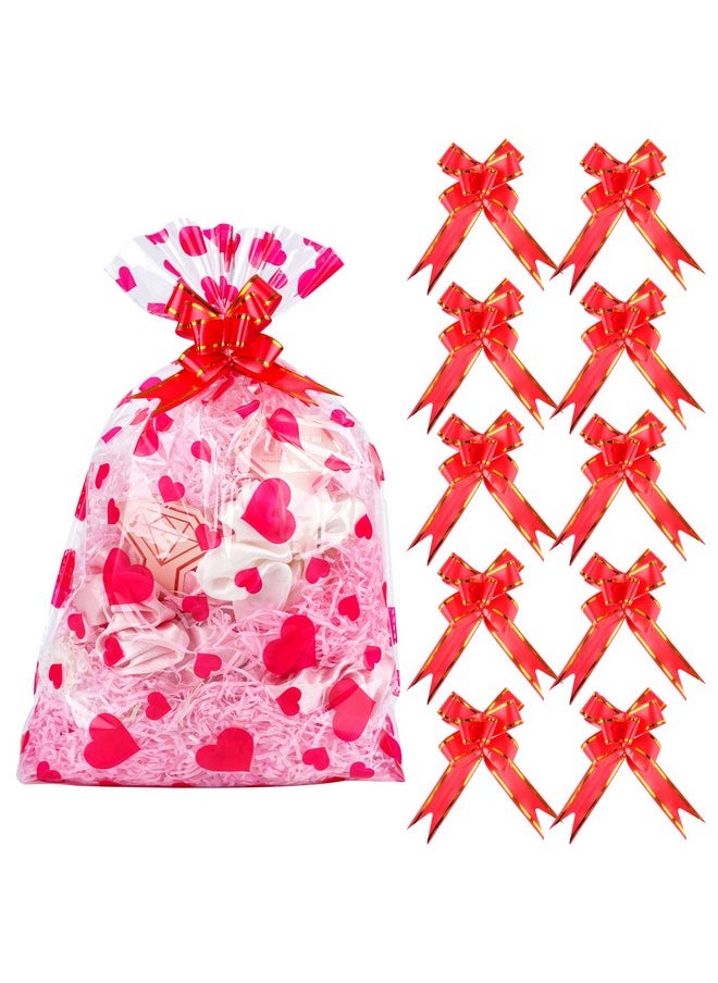 Kolewo4ever 40Pcs Heart Cellophane Basket Bags Set 20Pcs Heart Cellophane Wrap Clear Basket Bags With 20Pcs Red Pull Bows For Valentine Weddings Bridal Or Baby Showers (12X18Inches)  - Image 1