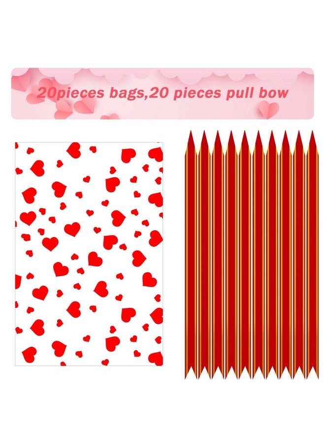 Kolewo4ever 40Pcs Heart Cellophane Basket Bags Set 20Pcs Heart Cellophane Wrap Clear Basket Bags With 20Pcs Red Pull Bows For Valentine Weddings Bridal Or Baby Showers (12X18Inches)  - Image 2