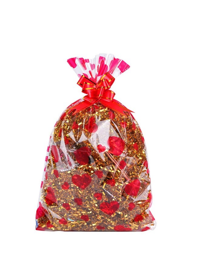 Kolewo4ever 40Pcs Heart Cellophane Basket Bags Set 20Pcs Heart Cellophane Wrap Clear Basket Bags With 20Pcs Red Pull Bows For Valentine Weddings Bridal Or Baby Showers (12X18Inches)  - Image 5