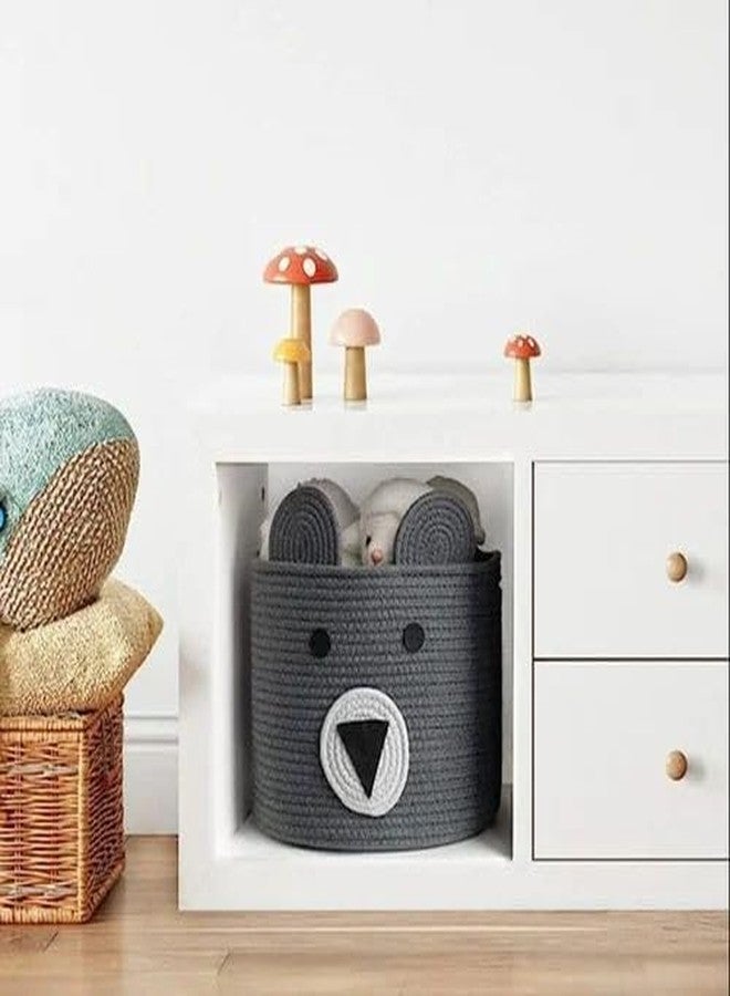 DOLCE CASA Kids Lid Basket With Beautiful Characters - Rope Storage Basket For Baby Diaper, Stuffed Animal Storage Bin Rope Basket For Kids Toy, Baby Laundry Baskets with Lid. (Grey Panda) - Image 3