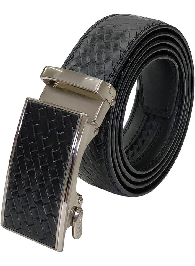 كينج مان حزام جلدي أوتوماتيكي للرجال - حزام فستان بسقاطة مع قفل تلقائي لملاءمة مثالية (34، أسود منسوج) - Image 1