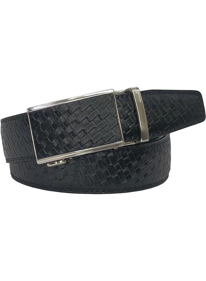 كينج مان حزام جلدي أوتوماتيكي للرجال - حزام فستان بسقاطة مع قفل تلقائي لملاءمة مثالية (34، أسود منسوج) - Image 2