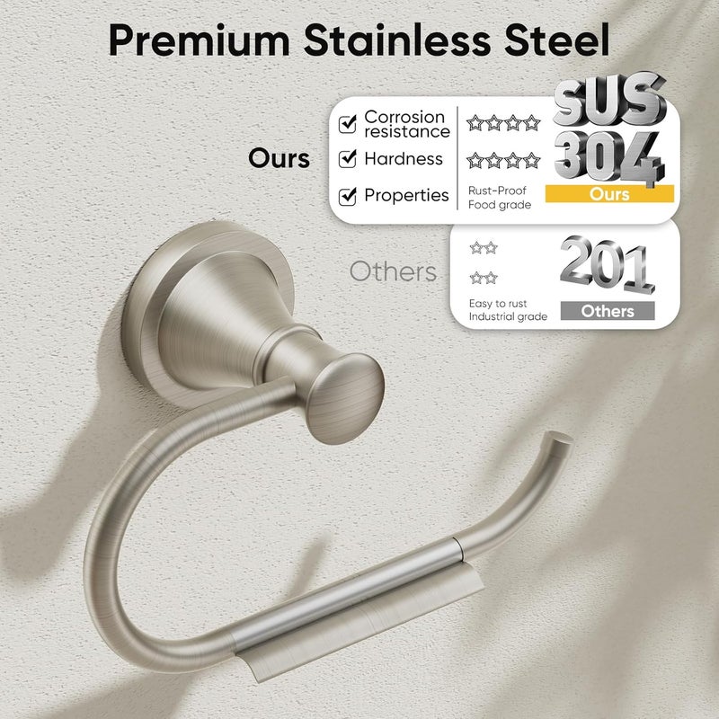 BESy Brushed Nickel Toilet Tissue Paper Holder Brushed Nickel Bathroom Accessories Toilet roll Paper Hanger, Wall Mounted, Rustproof - Image 3