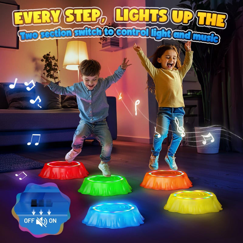 Flooyes Stepping Stones for Kids, 5PCS Light Up & Music Non-Slip Stepping Stones, Sensory Toys for Toddler Balance & Coordination Skills, Indoor & Outdoor Toys for Toddlers Ages 3-5 - Image 2