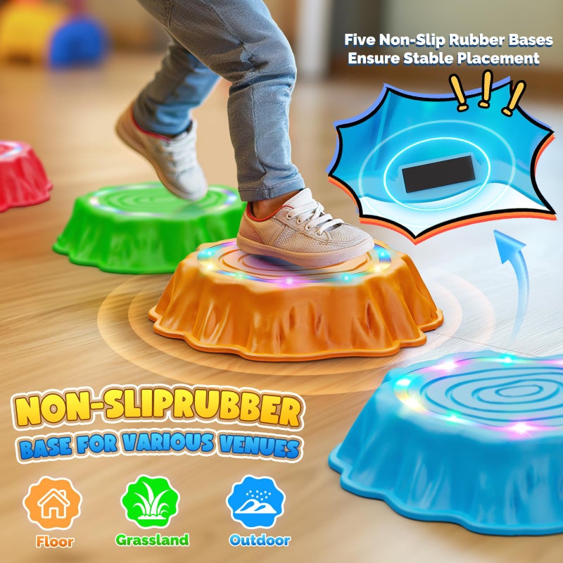 Flooyes Stepping Stones for Kids, 5PCS Light Up & Music Non-Slip Stepping Stones, Sensory Toys for Toddler Balance & Coordination Skills, Indoor & Outdoor Toys for Toddlers Ages 3-5 - Image 3