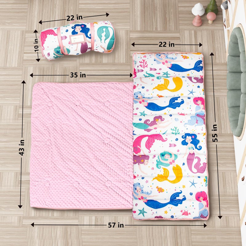 Primlect Thickened Toddler Nap Mat with Removable Pillow and Minky Blanket, Extra Large 55''x35'' Sleeping Bag, Washable, Roll up, Perfect for Daycare, Preschool, Kindergarten, Boys and Girls Mermaid - Image 2