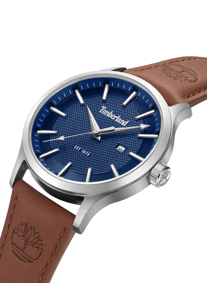 Timberland Trumbull Blue Dial Brown Leather Strap Analog Watch for Men 45mm