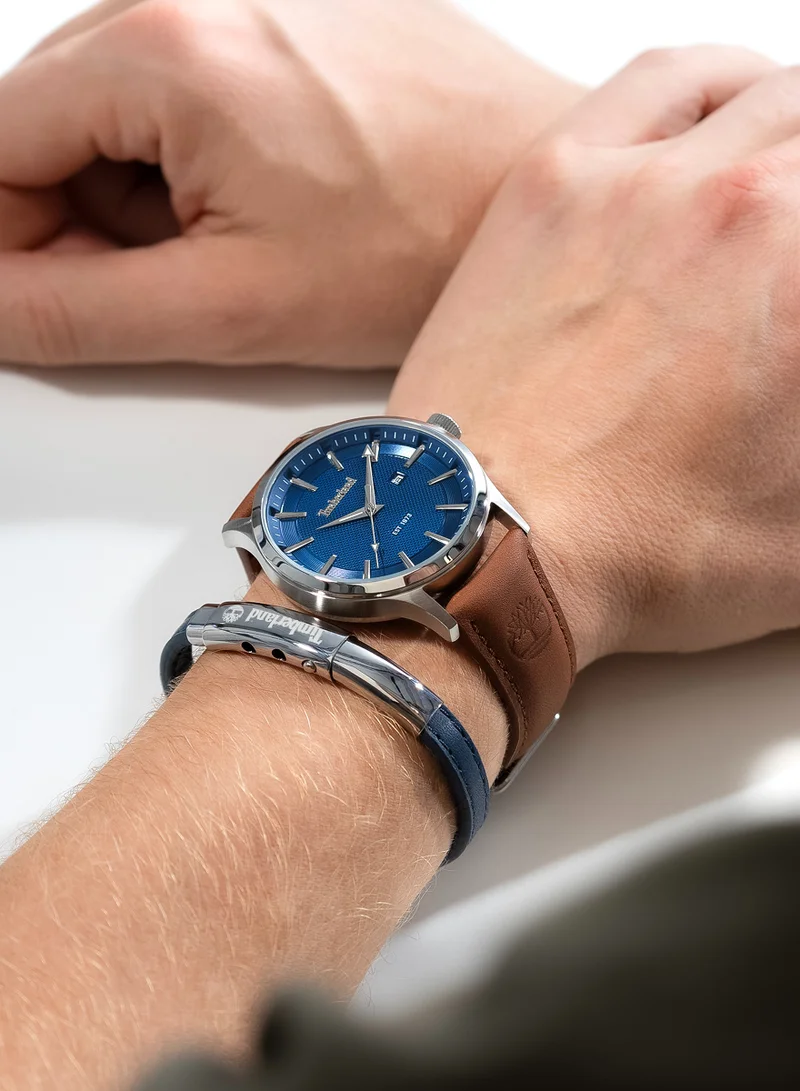 Timberland Trumbull Blue Dial Brown Leather Strap Analog Watch for Men 45mm