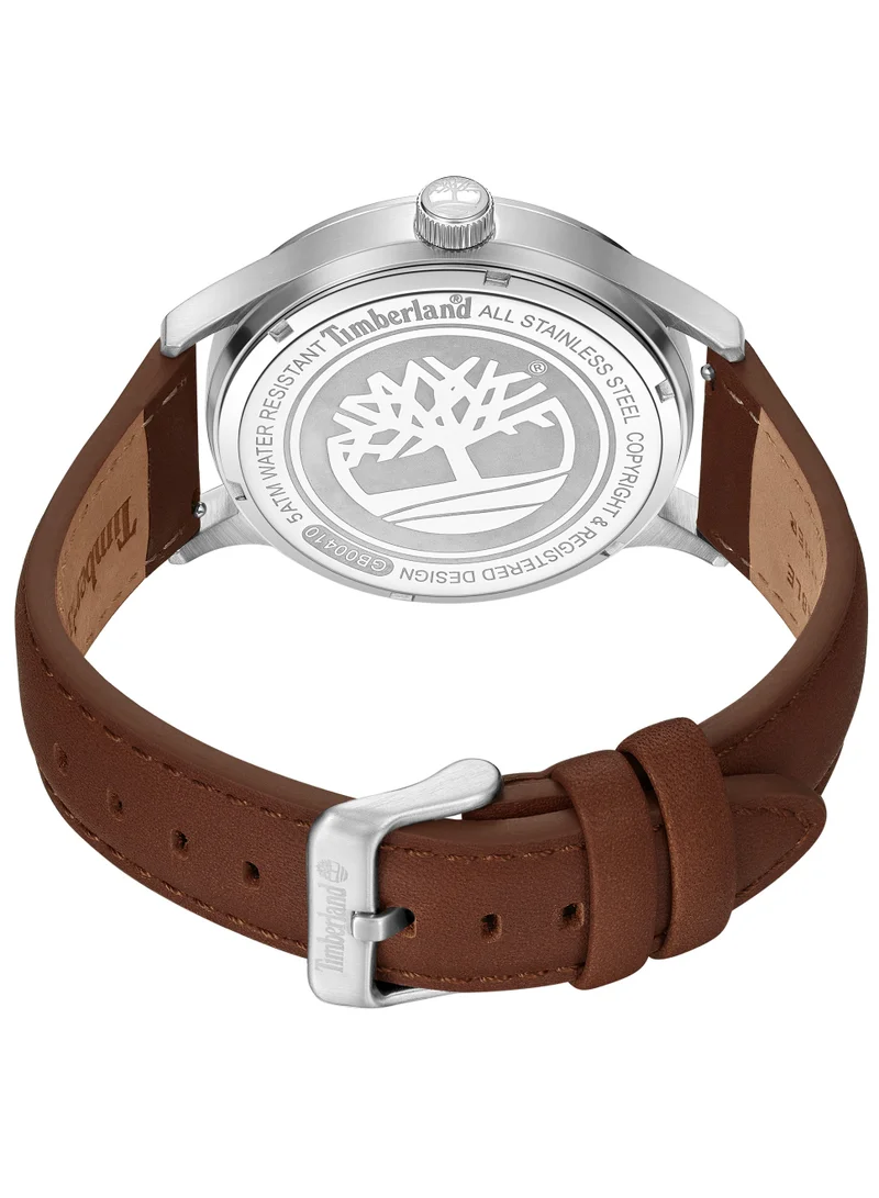 تمبرلاند ساعة ترامبل للرجال بقرص أزرق وسوار جلد بني بعقارب ٤٥ مم