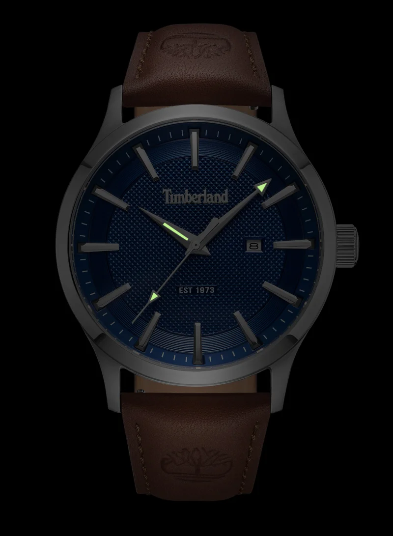 Timberland Trumbull Blue Dial Brown Leather Strap Analog Watch for Men 45mm