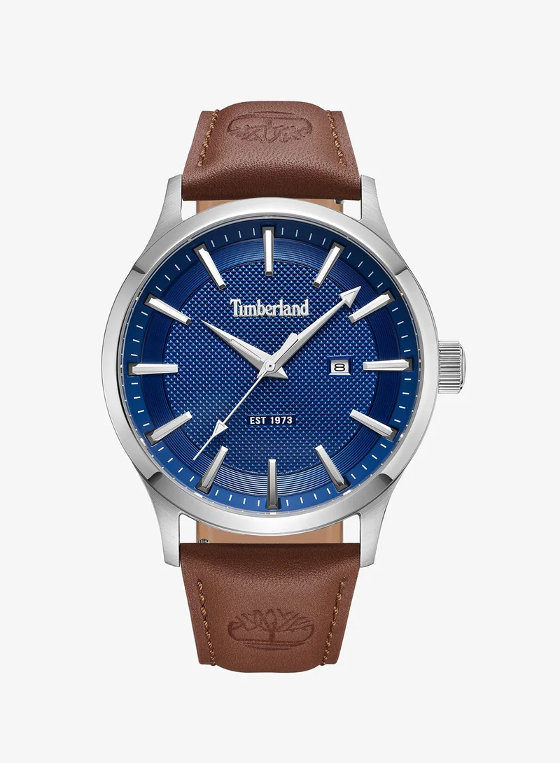 Timberland Trumbull Blue Dial Brown Leather Strap Analog Watch for Men 45mm