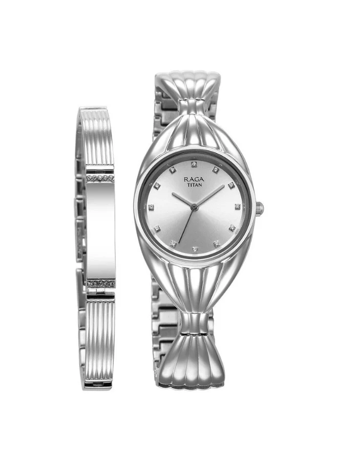TITAN Raga Memoirs Quartz Analog Silver Dial Silver Metal Strap Watch for Women - 95254SM01