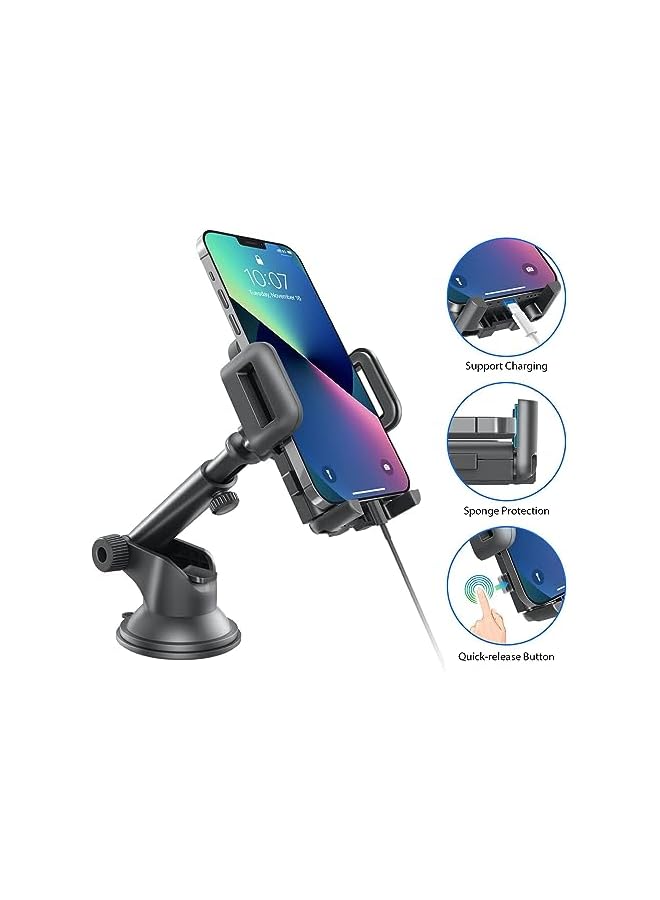 promass Car Phone Holder, Dashboard Windscreen Car Phone Mount, Universal Car Cradle 360° Rotatable Extendable Arm One Button Release stand for iPhone13 12 11 Pro Max XS Xr X 8 7 Plus, Samsung - Image 4