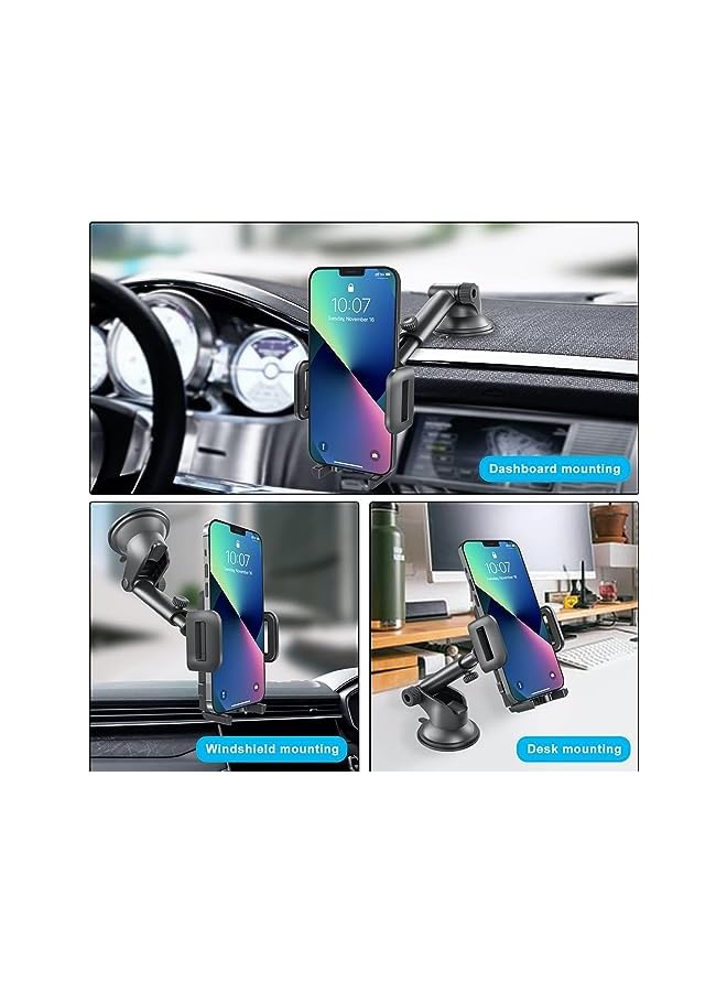 promass Car Phone Holder, Dashboard Windscreen Car Phone Mount, Universal Car Cradle 360° Rotatable Extendable Arm One Button Release stand for iPhone13 12 11 Pro Max XS Xr X 8 7 Plus, Samsung - Image 2