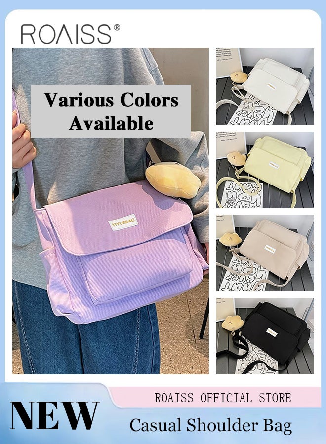 roaiss Women Large Capacity Single Shoulder Crossbody Bag Versatile Student Bag Simple Solid Color Canvas Dumpling Bag - Image 3