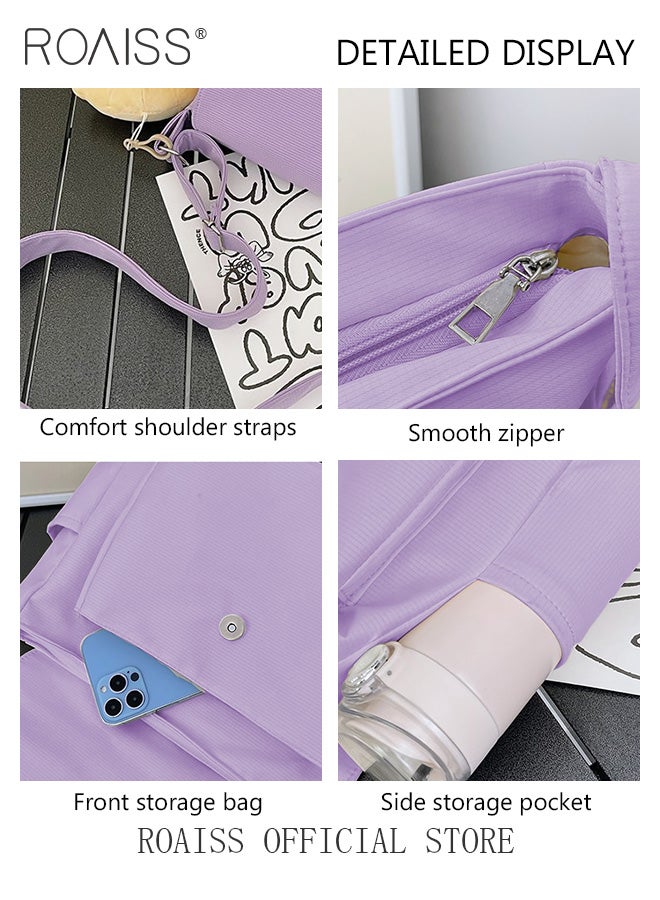 roaiss Women Large Capacity Single Shoulder Crossbody Bag Versatile Student Bag Simple Solid Color Canvas Dumpling Bag - Image 4