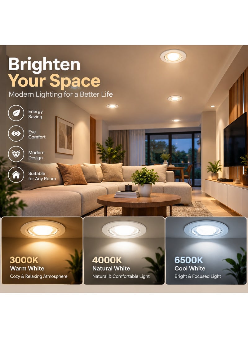 إف اس إل سبوت لايت LED 6 واط، 450 لومن، 3 ألوان قابلة للاختيار 3000K/4000K/6500K، إضاءة سقفية دائرية مدمجة، أبيض، فتحة تركيب 75 مم - Image 4