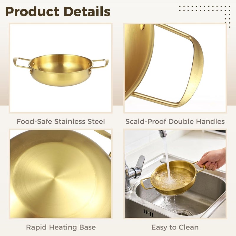 4 Pcs Ramen Pots Korean Stainless Steel Set, Double Handle, 8.4-10.7 in, Flat Bottom, for Noodles Pasta Soup - Image 2