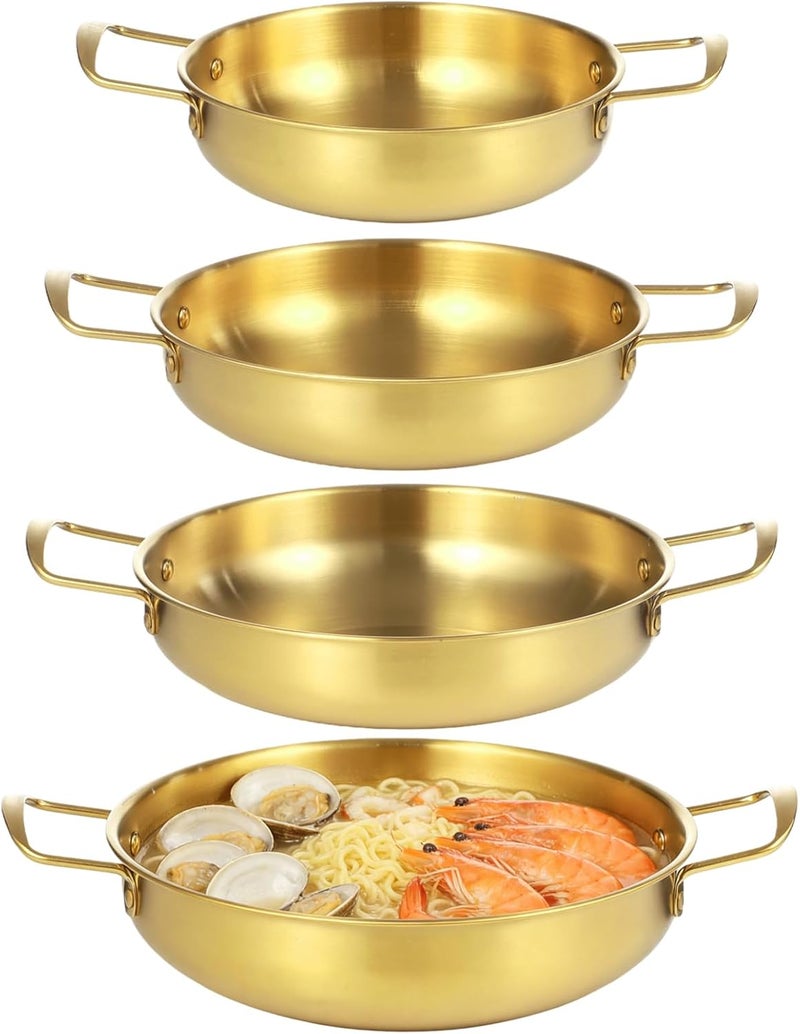 4 Pcs Ramen Pots Korean Stainless Steel Set, Double Handle, 8.4-10.7 in, Flat Bottom, for Noodles Pasta Soup - Image 1