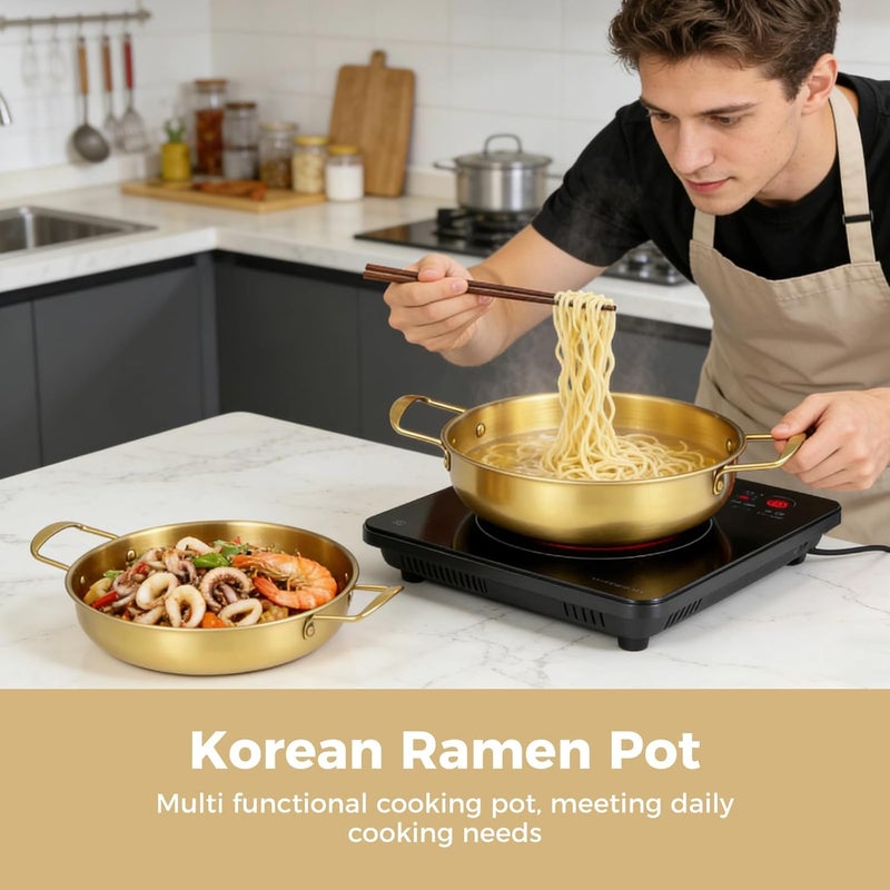 4 Pcs Ramen Pots Korean Stainless Steel Set, Double Handle, 8.4-10.7 in, Flat Bottom, for Noodles Pasta Soup - Image 4