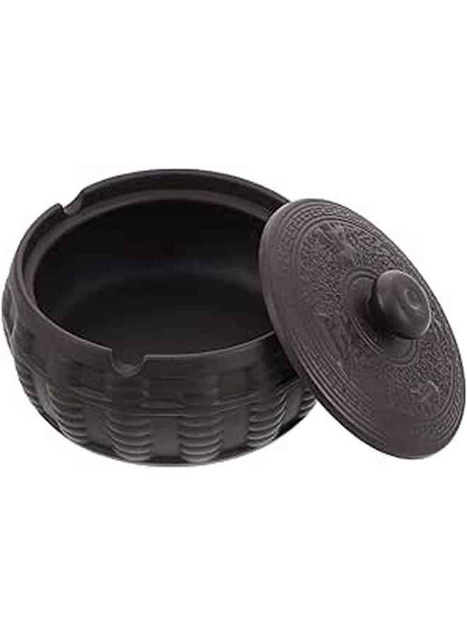 Windproof Ceramic Ashtray with Lid Purple Clay Tabletop Ash Holder for Home Office Patio - Image 1