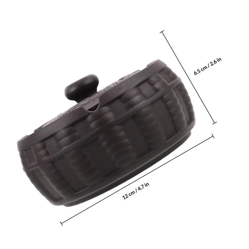 Windproof Ceramic Ashtray with Lid Purple Clay Tabletop Ash Holder for Home Office Patio - Image 3