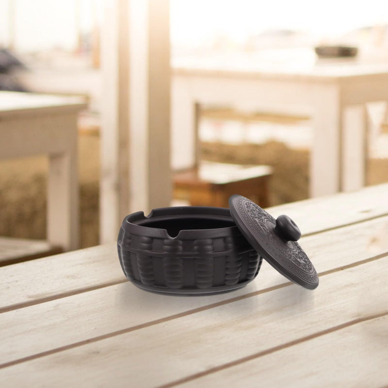 Windproof Ceramic Ashtray with Lid Purple Clay Tabletop Ash Holder for Home Office Patio - Image 5