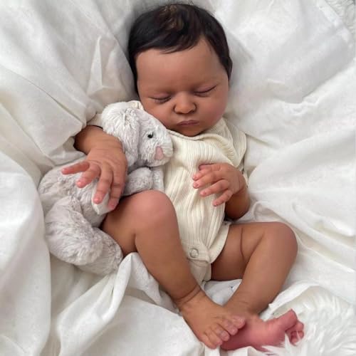 GYCV Lifelike Reborn Baby Dolls Black 19 Inch Realistic Newborn Doll Dark Skin Weighed Soft Body African American Baby Boy Doll with Hair Real Reborn Baby Toys Birthday Gift for Kids 3 - Image 1