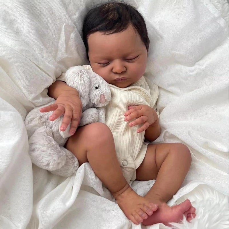 GYCV Lifelike Reborn Baby Dolls Black 19 Inch Realistic Newborn Doll Dark Skin Weighed Soft Body African American Baby Boy Doll with Hair Real Reborn Baby Toys Birthday Gift for Kids 3 - Image 3