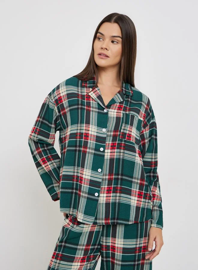 Styli Checked Button Front Shirt and Pyjama Set