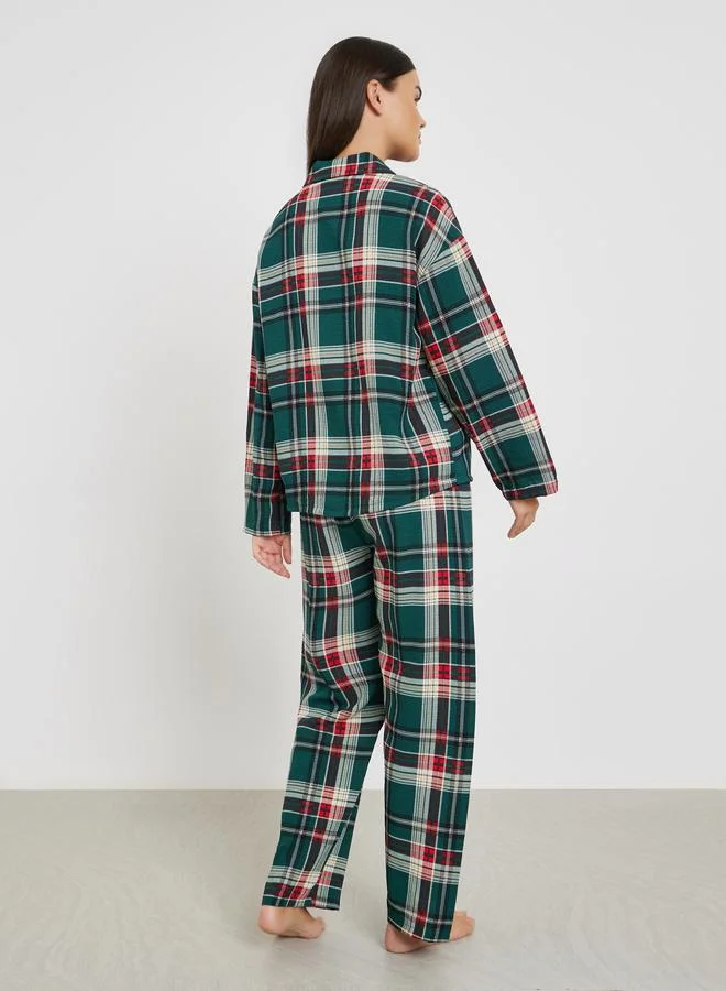Styli Checked Button Front Shirt and Pyjama Set