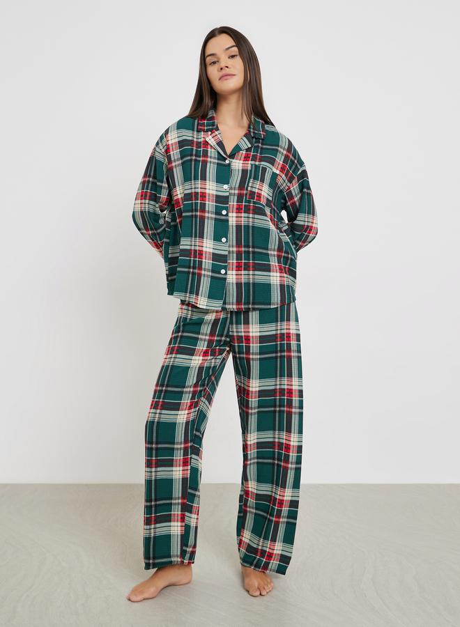 ستايلي طقم بيجاما من بنطال وقميص بطبعة مربعات - Image 2