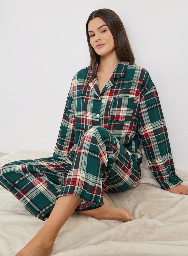 ستايلي طقم بيجاما من بنطال وقميص بطبعة مربعات - Image 1