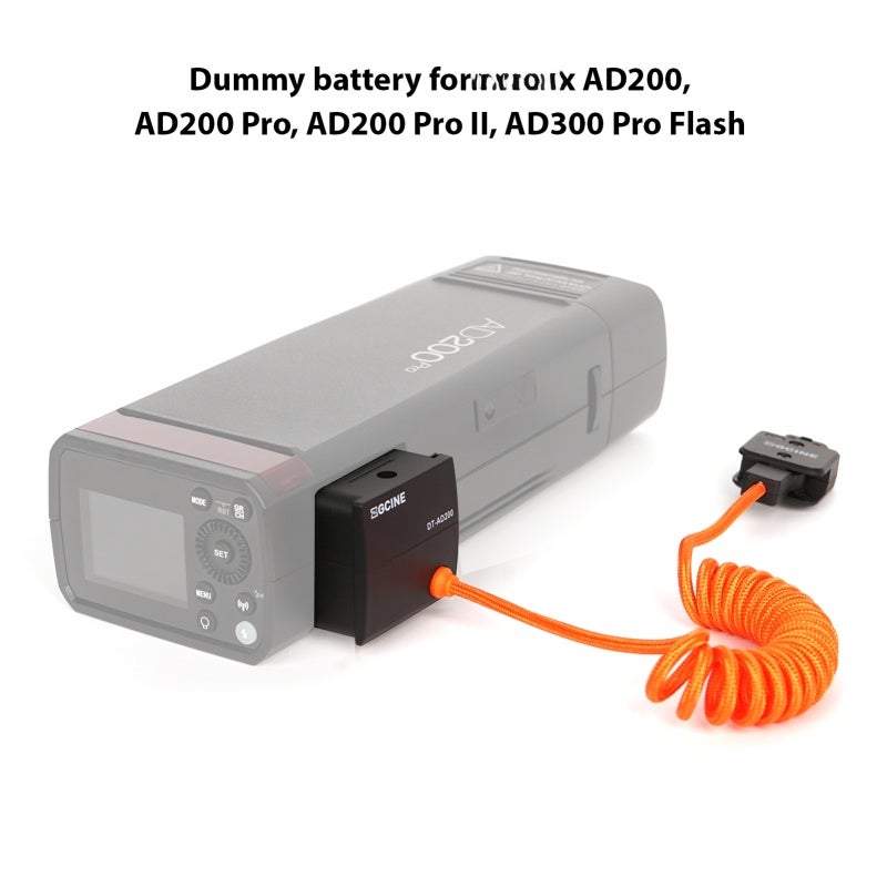 Flash Dummy Battery: Orange Flexible Spring Cable - Lightweight Portable External Power Source D-Tap Plug for Godox AD200, AD200 Pro, AD300 Pro Outdoor Photography - Image 5