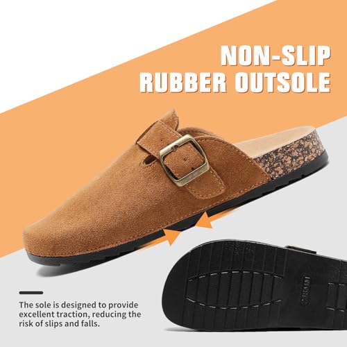 DDXYYDS Suede Clogs Men & Women Unisex Leather Mules Soft Cork Footbed Adjustable Buckle Slip Sandals Potato Shoes with Arch Support Brown - Image 2