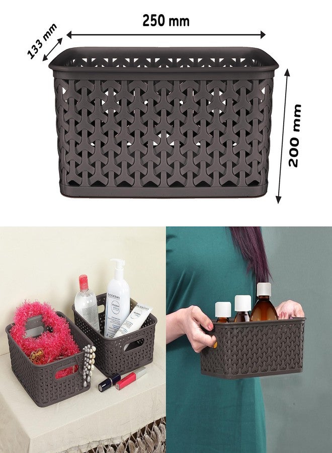 Bel Casa Royal Basket Small (Pack of 4) Multipurpose Plastic Storage Rectangular Baskets For Cosmetics Stationary Wardrobe Kitchen Washrooom & Livingroom I DARK BROWN - Image 4
