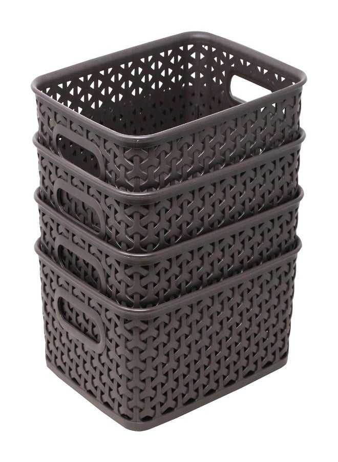 Bel Casa Royal Basket Small (Pack of 4) Multipurpose Plastic Storage Rectangular Baskets For Cosmetics Stationary Wardrobe Kitchen Washrooom & Livingroom I DARK BROWN - Image 2